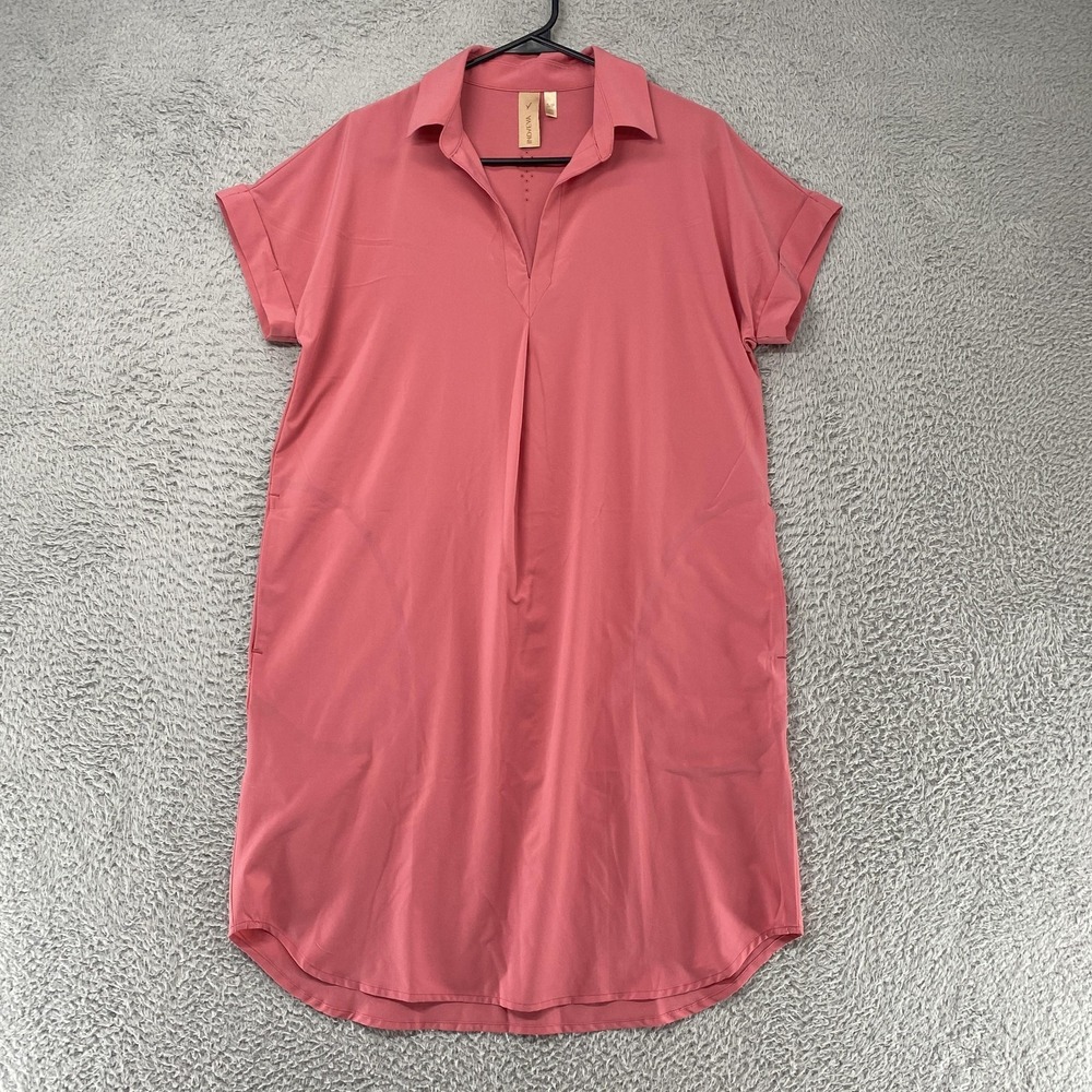 INDYEVA Shirt Dress Womens Small Pink Collared Stretch Travel Knee Length